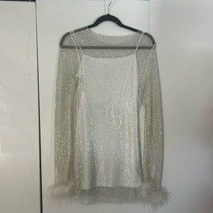 White rhinestone mesh dress